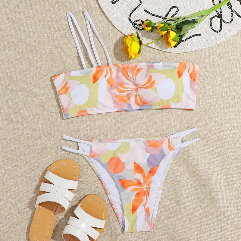 

Floral Tanga Bikini Swimsuit, Multicolor