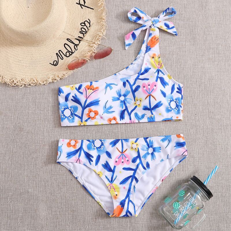 

Floral One Shoulder Bikini Swimsuit, Multicolor