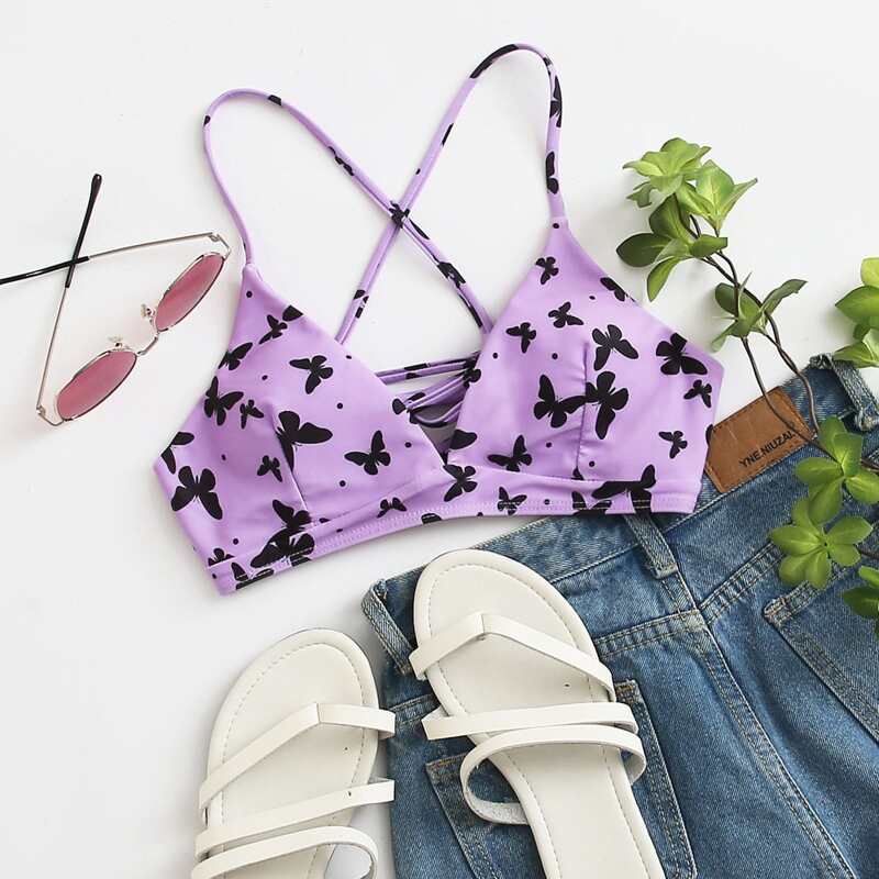

Butterfly Print Bikini Top, Multicolor