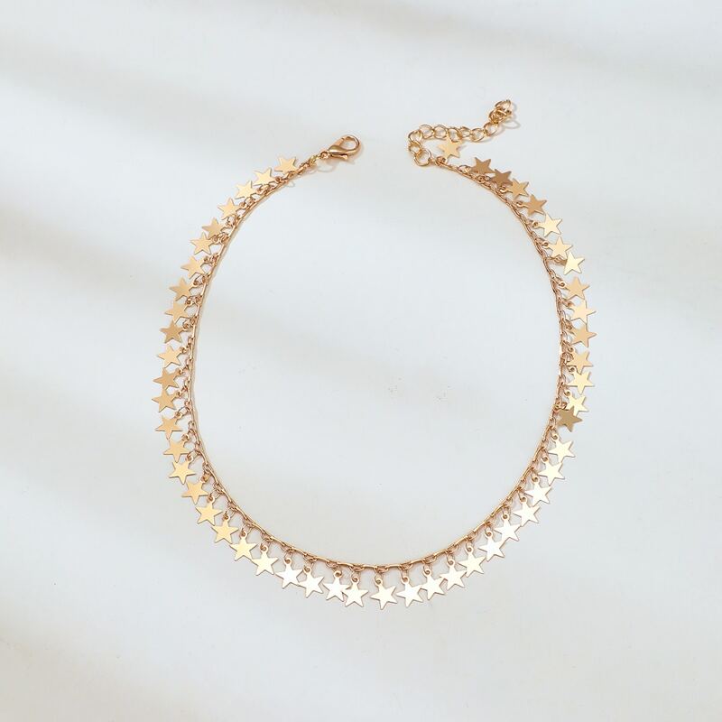 

Layered Star Chain Choker, Gold