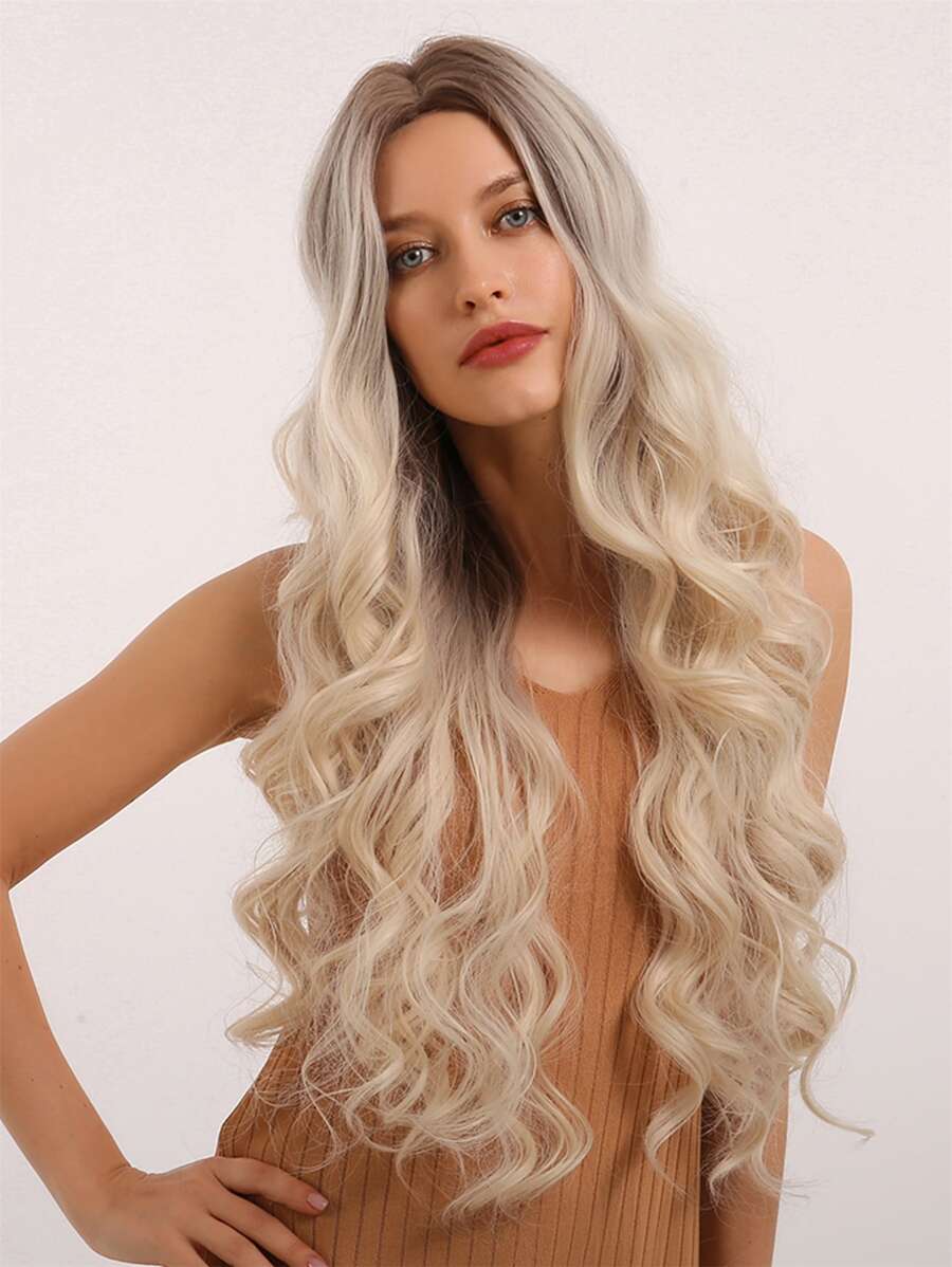 1pc Natural Long Curly Wig - Beige - View 1