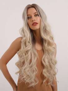 1pc Natural Long Curly Wig - Beige - View 4