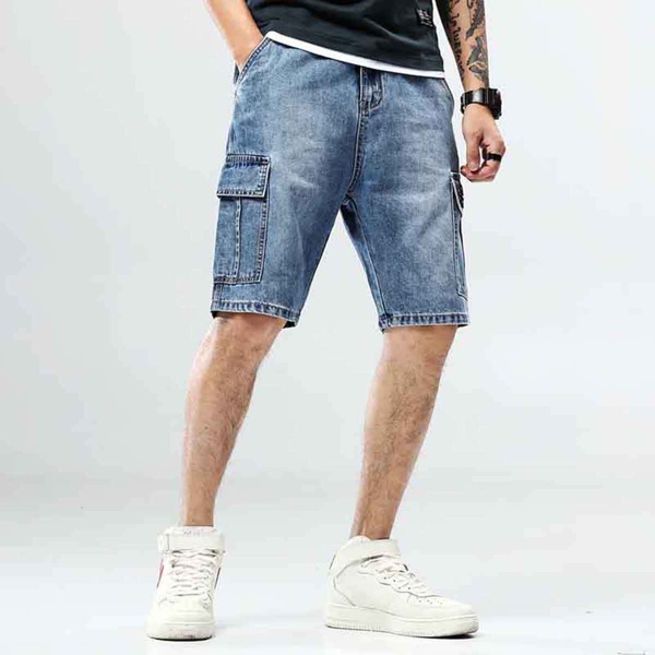 

Men Side Flap Pocket Denim Shorts, Medium wash