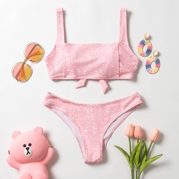 

Ditsy Floral Square Neck Bikini Swimsuit, Pastel baby pink