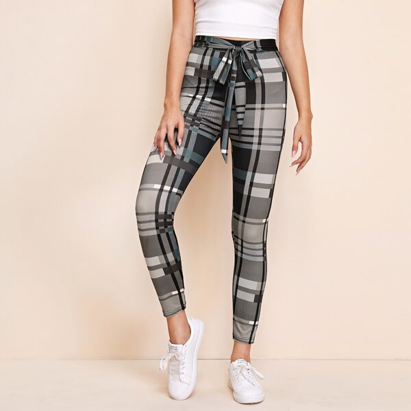 

Tie Front Tartan Leggings, Multicolor