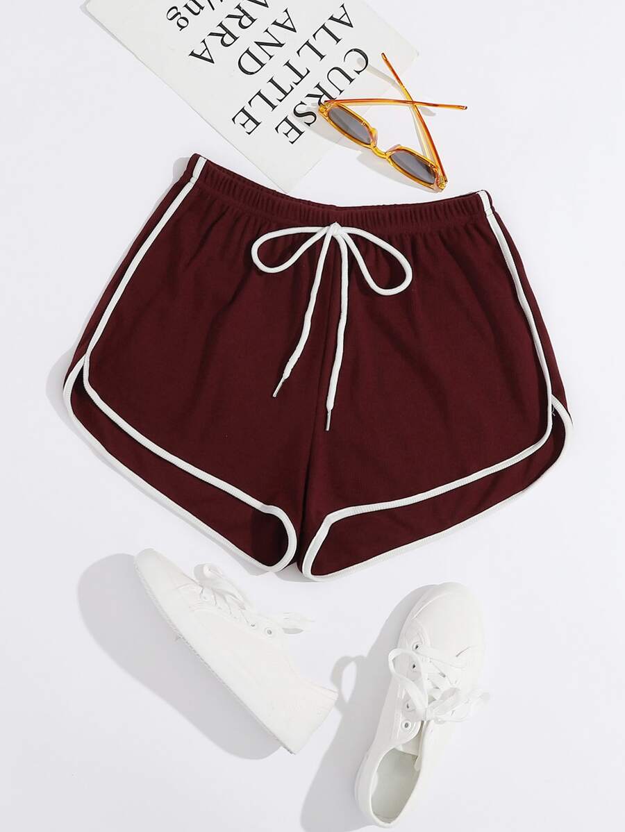 SHEIN EZwear 前結飾拼接滾邊海豚短褲 - 紫紅色 - 查看 1