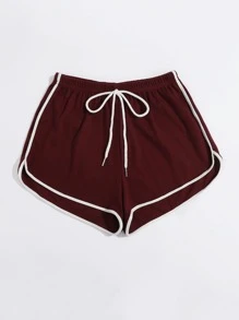 SHEIN EZwear 前結飾拼接滾邊海豚短褲 - 紫紅色 - 查看 3