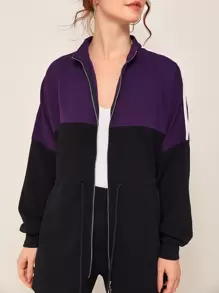 SHEIN Conjunto sudadera de color combinado de cintura con cordón con cinta de rayas con leggings - Negro - Ver 5