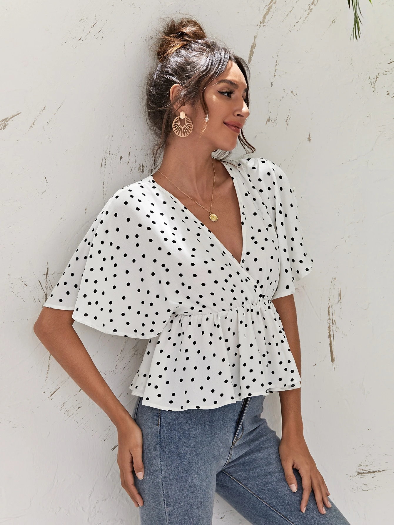 polka dot peplum blouse