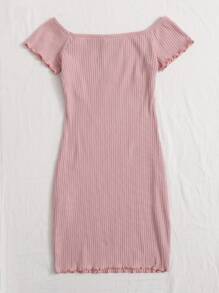 Muchica 生菜邊刺繡蝴蝶羅紋針織連衣裙 - 藕粉色 - 查看 2