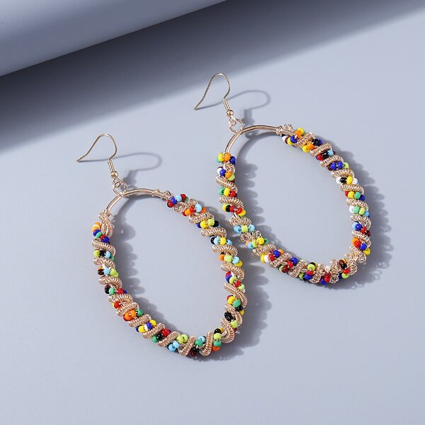 

Handmade Beaded Drop Earrings, Gold