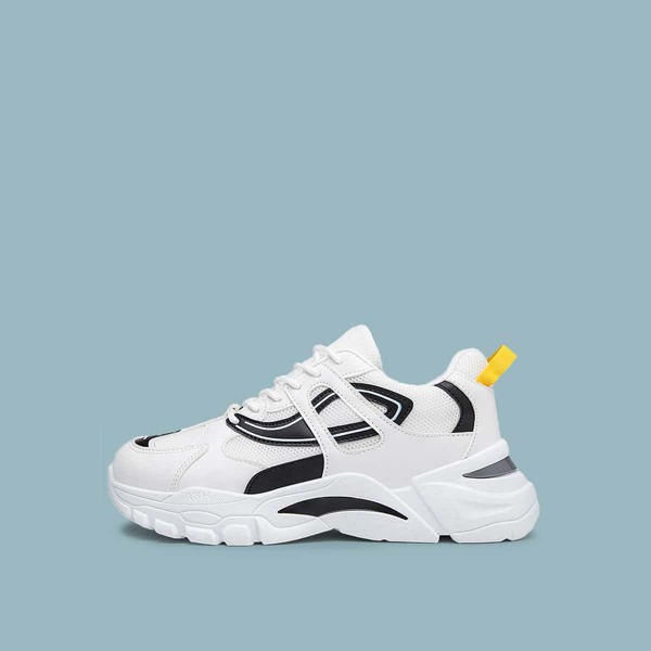 

Men Lace-up Front Colorblock Chunky Sneakers, White