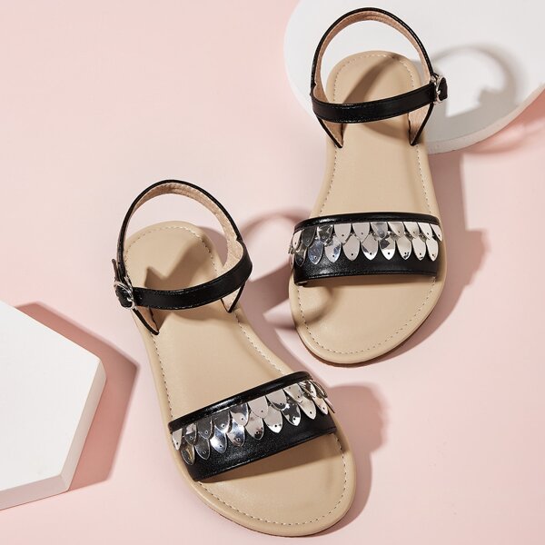 

Toddler Girls Metal Decor Ankle Strap Sandals, Black