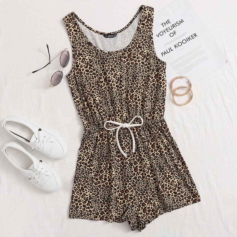 

Knot Waist Leopard Tank Romper, Multicolor