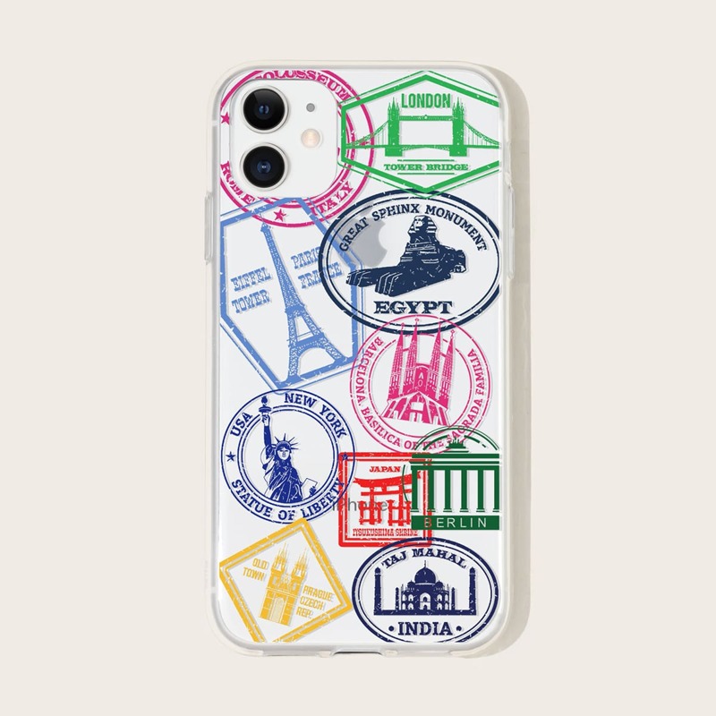 

1pc Stamp Print iPhone Case, Multicolor