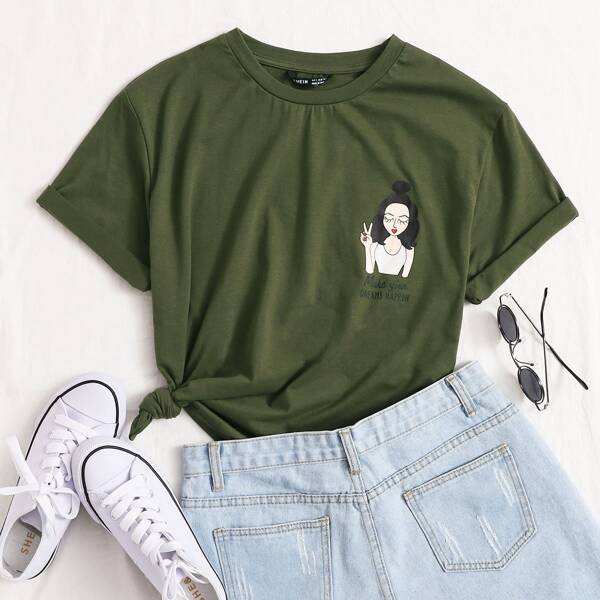 

Figure & Slogan Graphic Tee, Army green
