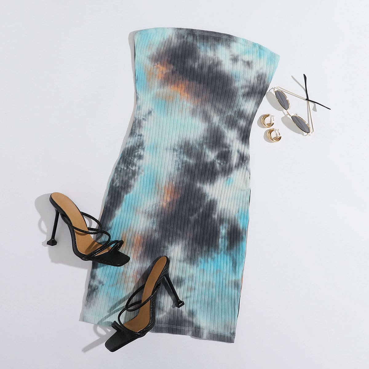 

Rib-knit Tie Dye Tube Dress, Multicolor