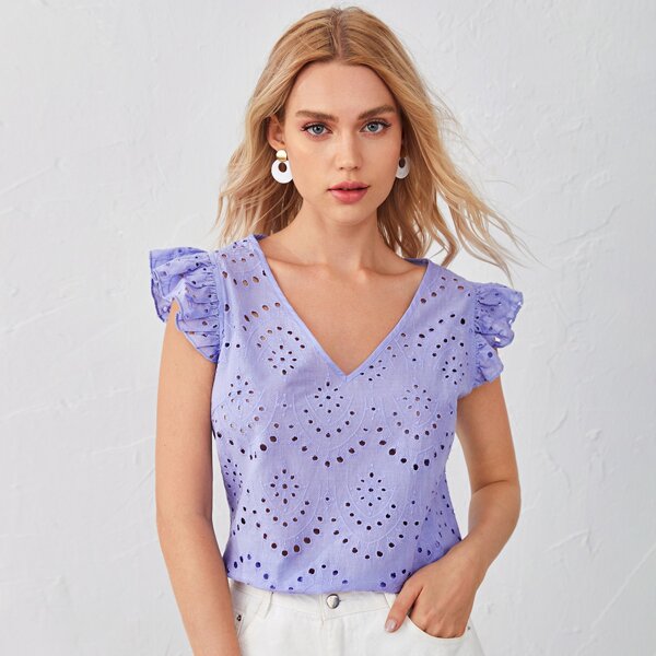 

Ruffle Trim Schiffy Top, Violet purple