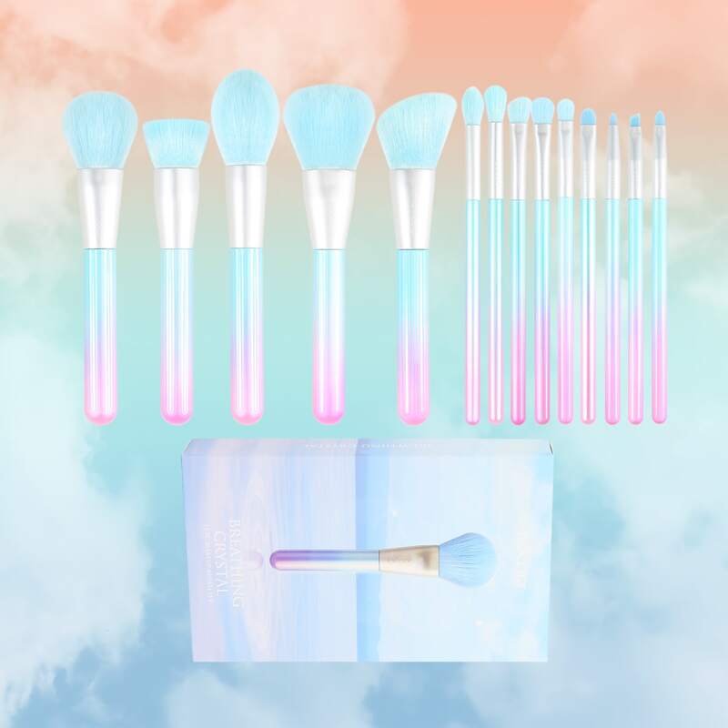 

14pcs Soft Colorblock Makeup Brush, Mint blue