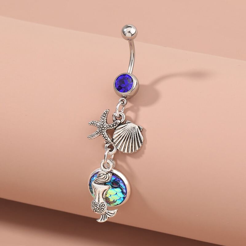 

Diamond Shell Belly Ring, Silver
