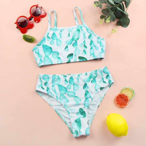

Girls Allover Print Bikini Swimsuit, Mint green