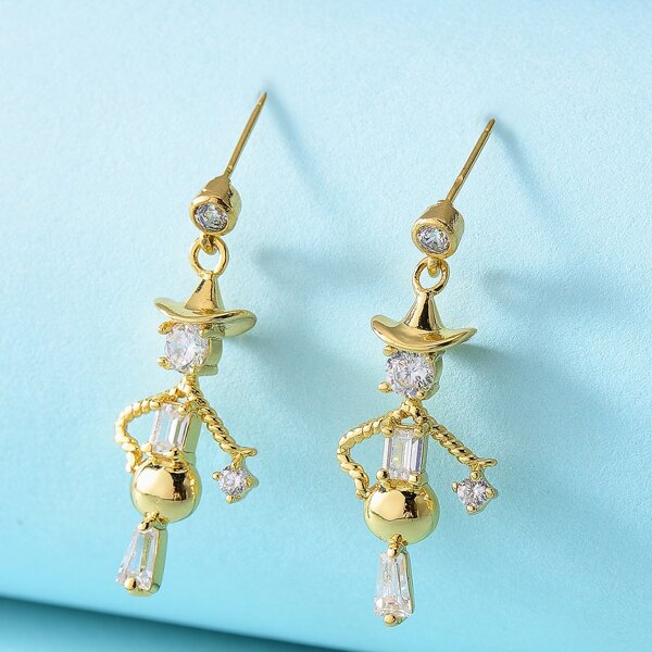

Scarecrow Zircon Drop Earrings, Gold