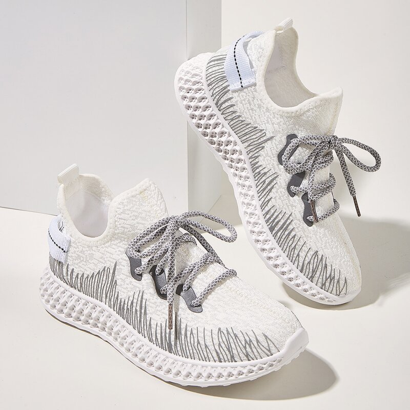 

Lace-up Front Wide Fit Knit Sneakers, White