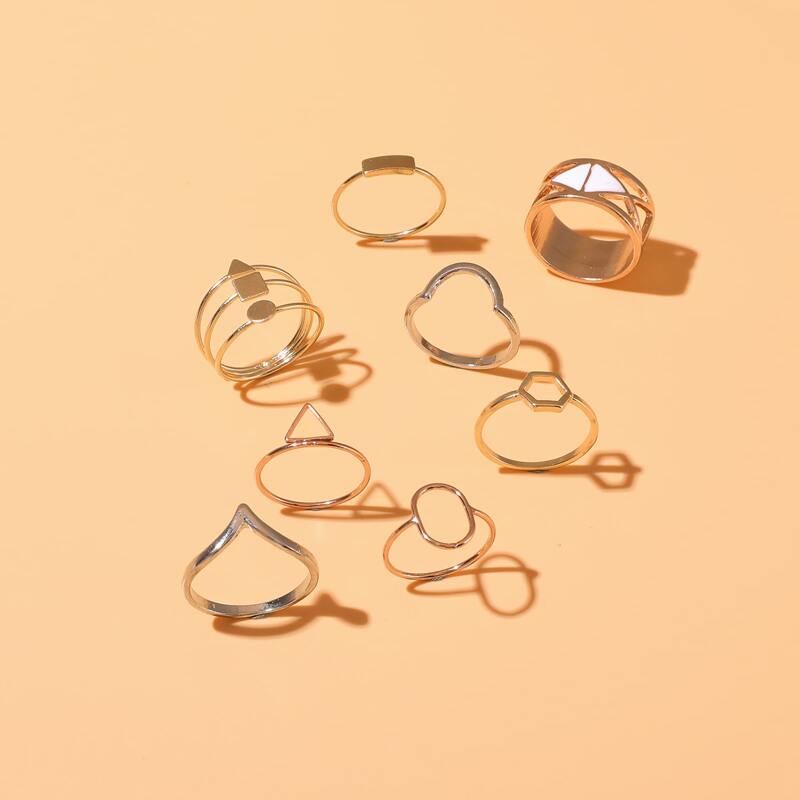 

8pcs Geometric Decor Ring, Gold