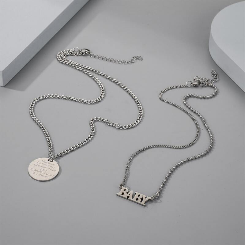 

2pcs Guys Letter Stainless Steel Necklace, Silver