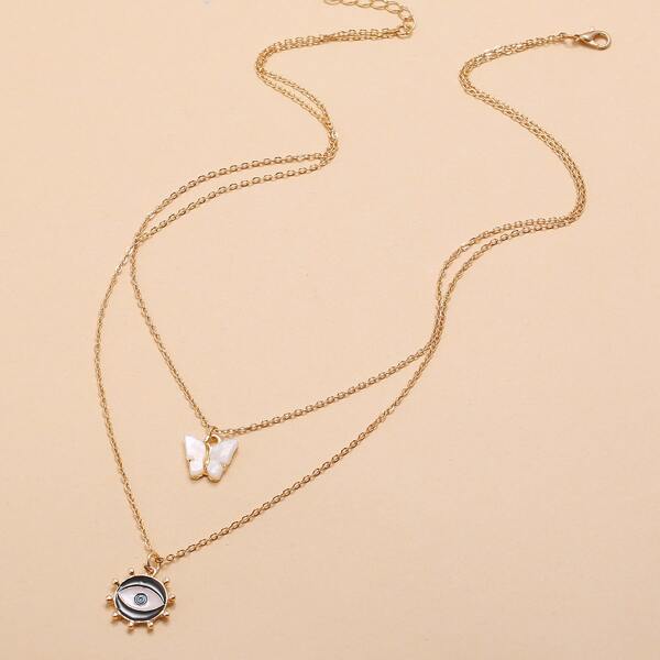 

Round Eye Layered Necklace, Gold