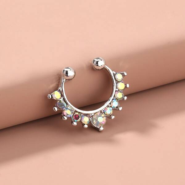 

Diamond Inlayed Nose Ring, Silver