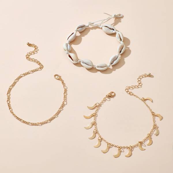 

3pcs Shell Tassel Anklet, Multicolor