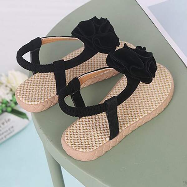 

Toddler Girls Floral Appliques Slingback Sandals, Black