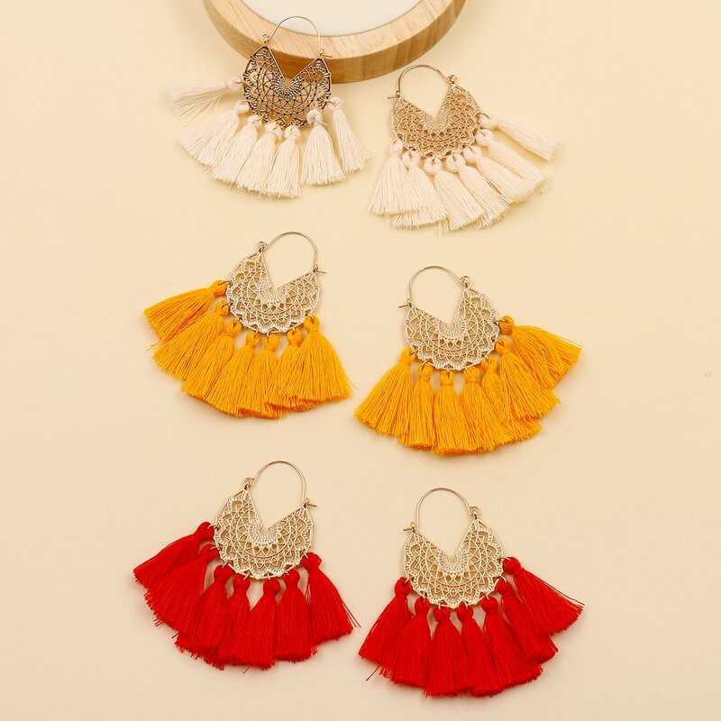 

3pairs Tassel Drop Earrings, Multicolor