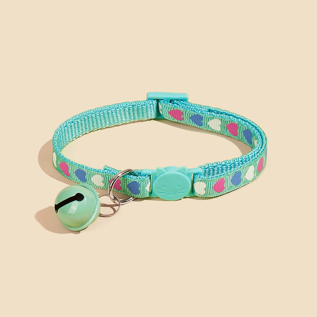 

1pc Bell Pendant Heart Print Cat Collar, Green