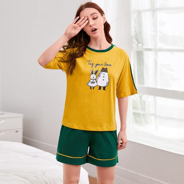 

Letter & Cartoon Graphic PJ Set, Multicolor