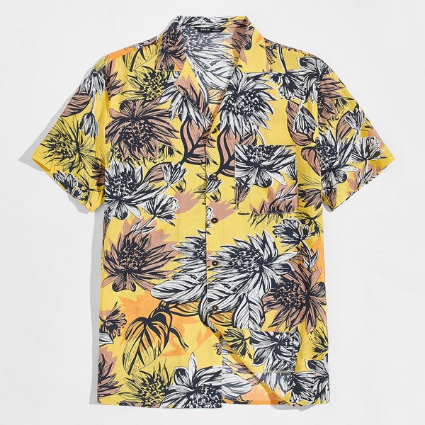 

Men Allover Floral Print Revere Collar Shirt, Multicolor