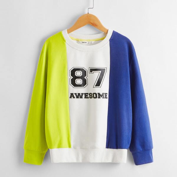 

Boys Letter and Number Print Colorblock Pullover, Multicolor
