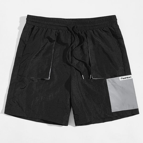 

Men Contrast Panel Drawstring Waist Shorts, Black