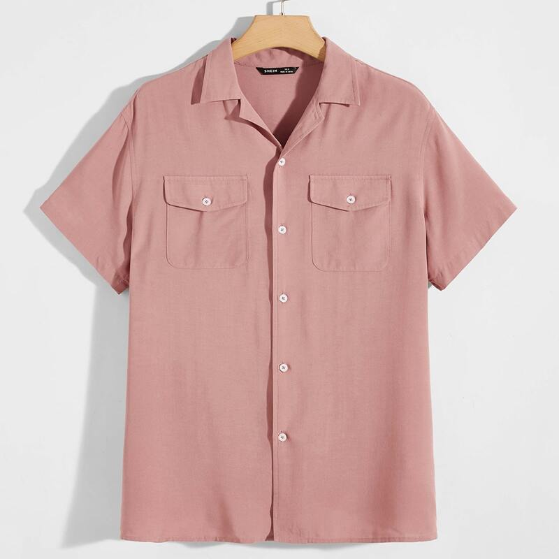 

Guys Flap Pocket Front Revere Collar Shirt, Dusty pink