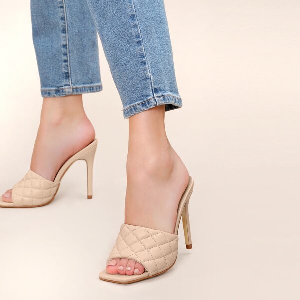 

Square Toe Diamond Band Stiletto Mule Heels, Beige