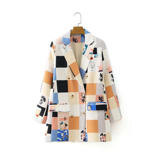 

Figure And Plaid Print Blazer, Multicolor