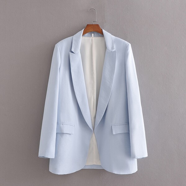 

Lapel Neck Open Front Blazer, Pastel baby blue