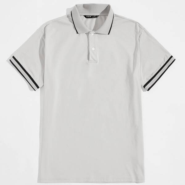 

Men Striped Cuff Polo Shirt, Light grey