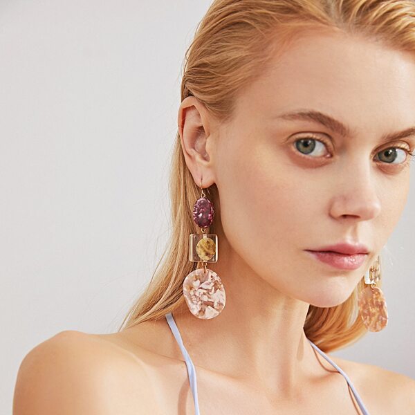 

Colorful Geometric Drop Earrings, Red