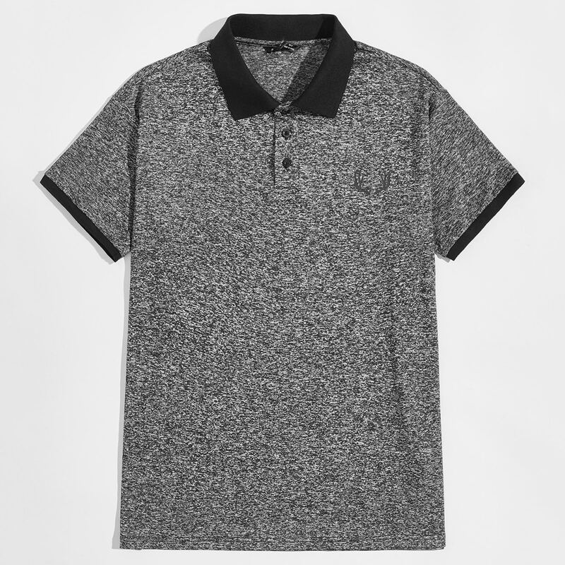 

Guys Graphic Print Marled Polo Shirt, Dark grey