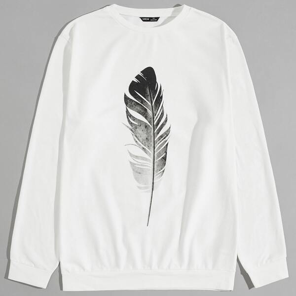 

Men Feather Print Pullover, White