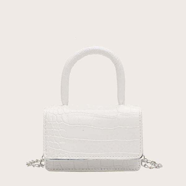 

Girls Croc Embossed Top Handle Satchel Bag, White