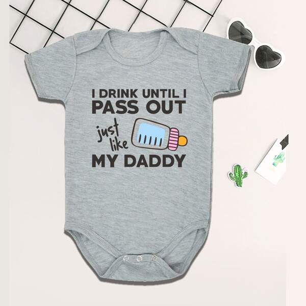 

Baby Boy Slogan Graphic Tee Bodysuit, Grey