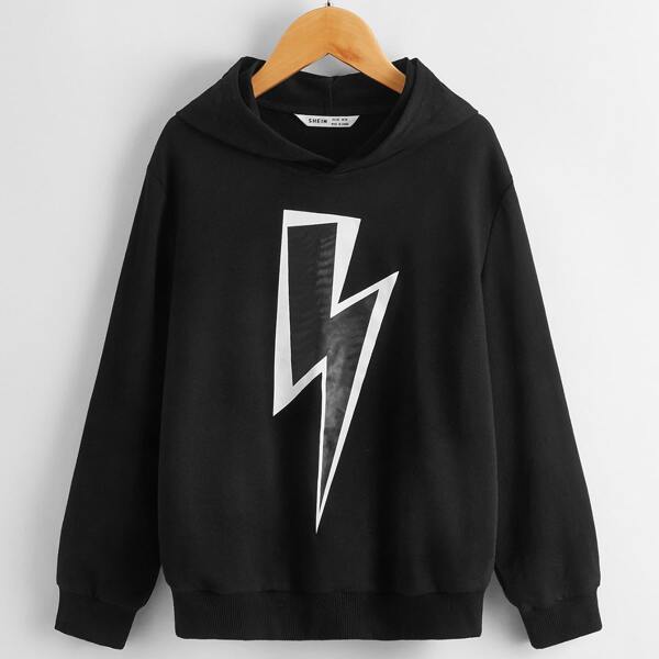 

Boys Lightning Print Hoodie, Black